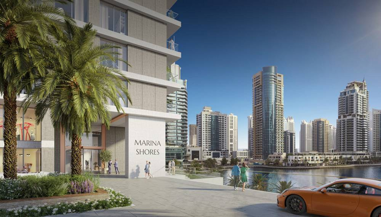 Marina Shores is an elegant 53-story skyscraper in the heart of Dubai Marina, offering one to five-bedroom apartments and a five-bedroom penthouse with direct access to the Promenade boulevard. All residences feature panoramic views of the sea, Palm Marina Shores