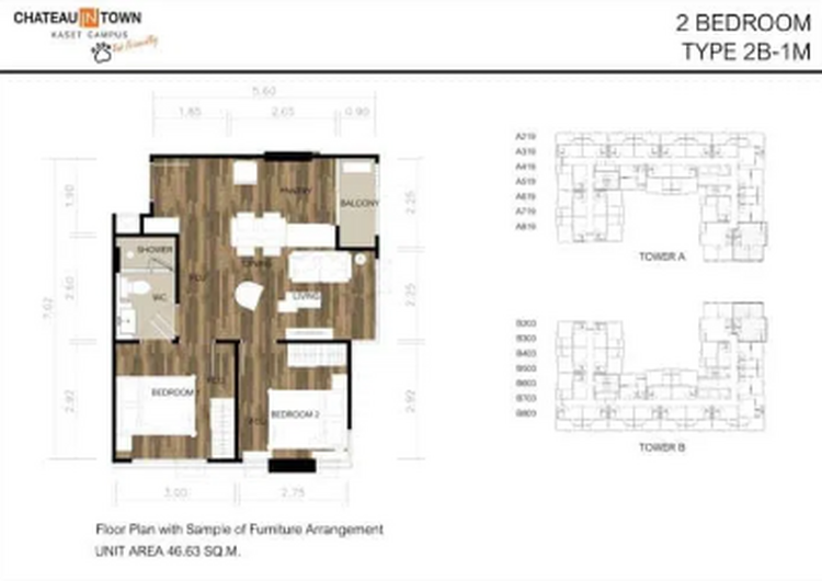 Chateau In Town Kasetsart Campus es un nuevo proyecto de condominio cuya finalización está prevista para 2026. El desarrollo consta de 2 edificios de 8 plantas, con un total de 314 unidades que van desde 24,5 hasta 46,63 m².
Lo más destacado del pro Chateau In Town Kasetsart Campus