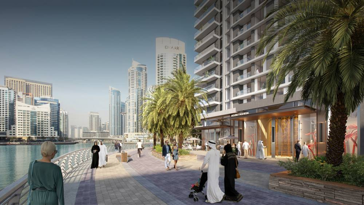 Marina Shores is an elegant 53-story skyscraper in the heart of Dubai Marina, offering one to five-bedroom apartments and a five-bedroom penthouse with direct access to the Promenade boulevard. All residences feature panoramic views of the sea, Palm Marina Shores