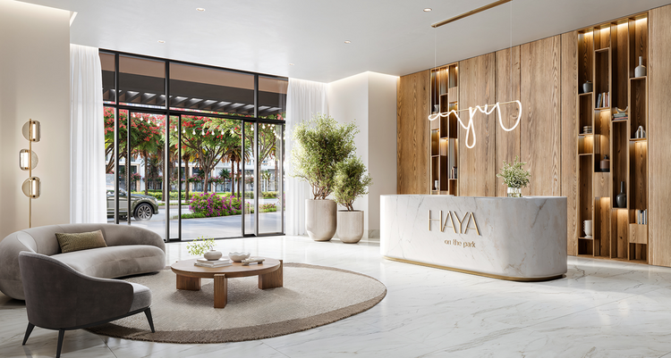 HAYA on the park de NSHAMA ofrece apartamentos de 1 a 3 habitaciones y dúplex de 3 habitaciones en un edificio de 14 pisos. Las residencias cuentan con cocinas totalmente equipadas y balcones con vistas al parque central de Town Square Dubai. La infr HAYA on the Park