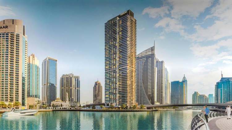 Marina Shores is an elegant 53-story skyscraper in the heart of Dubai Marina, offering one to five-bedroom apartments and a five-bedroom penthouse with direct access to the Promenade boulevard. All residences feature panoramic views of the sea, Palm Marina Shores