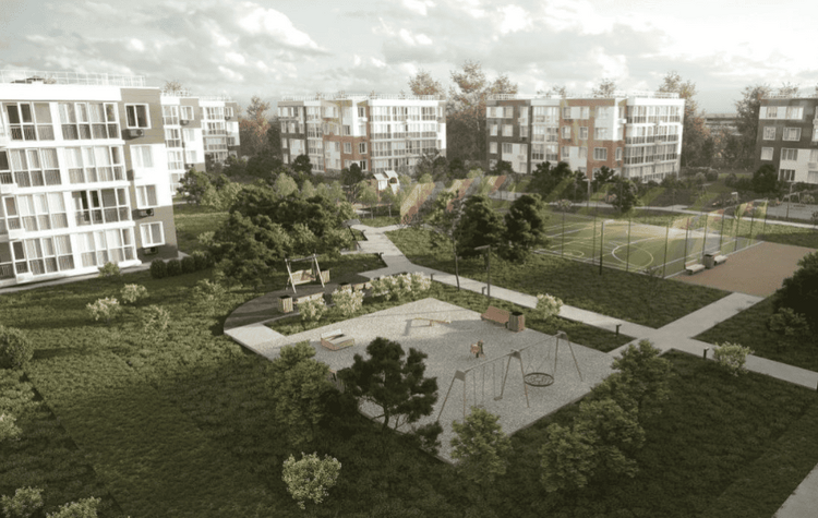 Strizhi (Swifts) is a cozy comfort-class residential complex located in the settlement of Novy. The development comprises 12 four-story monolithic-brick buildings arranged in a closed triangular layout that visually echoes a bird’s V-formation. This Стрижи